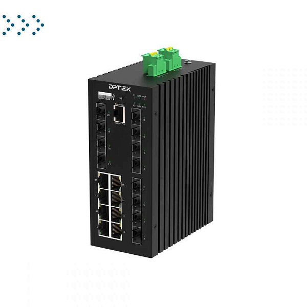 Ethernet-коммутатор управляемый промышленный 2 уровня с 4*1G/2.5GBase-X SFP, 8*100/1000Base-X портами, 8*10/100/1000Base-T RJ45 портами, установка на