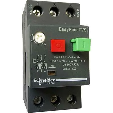 Автоматический выключатель GZ1E04, 3P, 0.63A, 100kA, It=0.4_0.63A, Ie=8A, 15kW, CLASS 10A, обрыв L Schneider