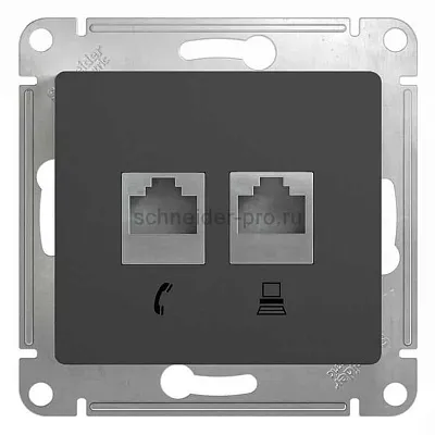 ШЭ Глосса Роз.двойная (телеф+комп) RJ11+RJ45, кат.5е (антрацит, б/рамки) GSL000785 (10шт/уп)