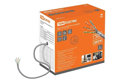 Кабель Витая пара 4x2x0.51 внутр. (U/UTP кат.5E 4x2x24AWG solid PVC серый (305м) ИЭК