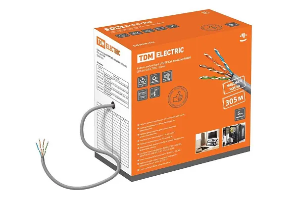Кабель Витая пара 4x2x0.51 внутр. (U/UTP кат.5E 4x2x24AWG solid PVC серый (305м) ИЭК поставщик в Минске Кабель Витая пара 4x2x0.51 внутр. (U/UTP кат.5E 4x2x24AWG solid PVC серый (305м) ИЭК