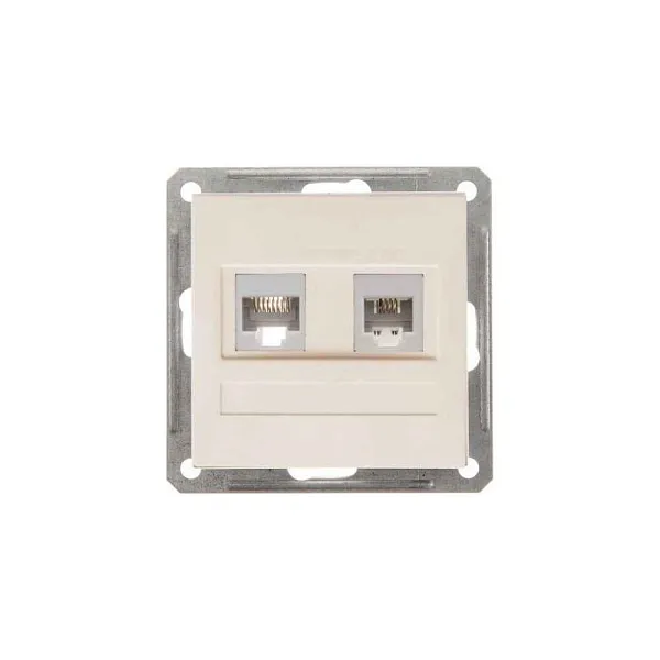 ШЭ 59 Роз.двойная (телеф+комп) RJ11+RJ45 кат.5е (сл.кость, б/рамки)(10шт) RSI-251TK5E-2-86