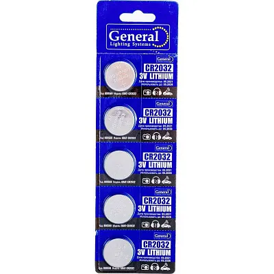 Элемент питания CR2032 GBAT-CR2032  кнопочная литиевая 5pcs/card General 800568