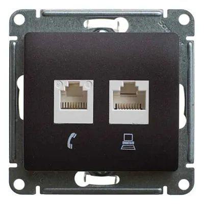 ШЭ Глосса Роз.двойная (телеф+комп) RJ11+RJ45, кат.5е (шоко, б/рамки) GSL000885 (10шт/уп)