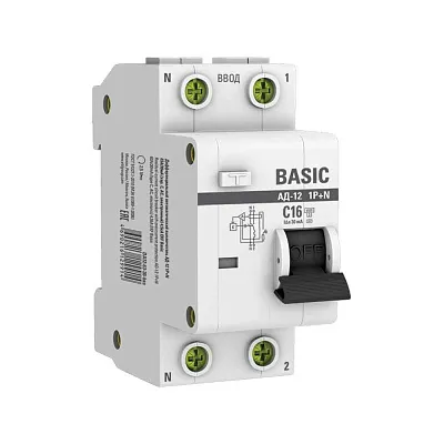 Авт.диф. 2п 16А 30мА  АД-12 1P+N АС 4,5кА EKF Basic