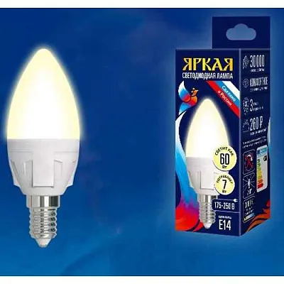 Лампа ЛЕД  E14  5Вт свеча мат.3К LED Candle C37 400lm 3000K E14 IEK