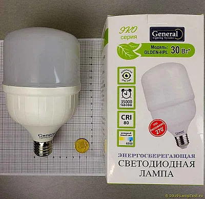 Лампа ЛЕД E27 30Вт 6,5К GLDEN-HPL-30-230-E27-6500 General 660001
