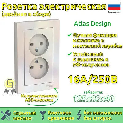 ШЭ Атлас Роз. 2-я с/у без/з,16А, (с/рамкой, жемчуг) ATN000420 (6шт/уп)