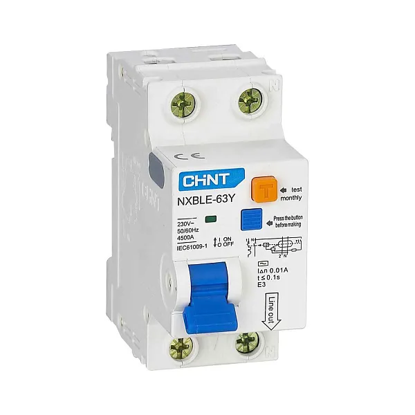 Авт.диф. 2п 10А 30мА  NXBLE-63Y 1P+N АС 4,5кА CHINT