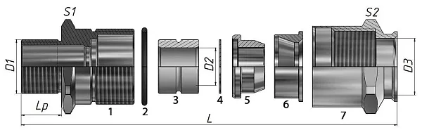 Ех-кабельный ввод ВКВБ1-НР-К1-20-26 1Ex db e II Gb X ГОФРОМАТИК