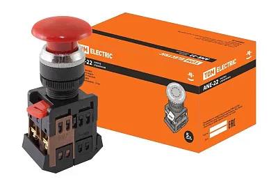 Кнопка ANE-22 "Грибок" с фиксацией красный d22мм 1з+1р Navigator