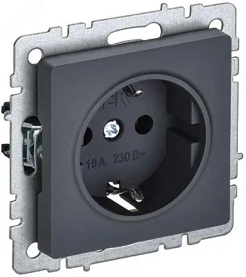 ИЭК Брайт Роз. 1м с з/к с з/шт 16А РСР14-1-0-БрГ графит в сборе 20IP  IEK