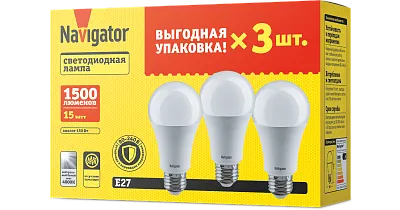 Лампа ЛЕД  E27 15Вт 4К NLLB-A60-15-230-4K-E27 Navigator 82482