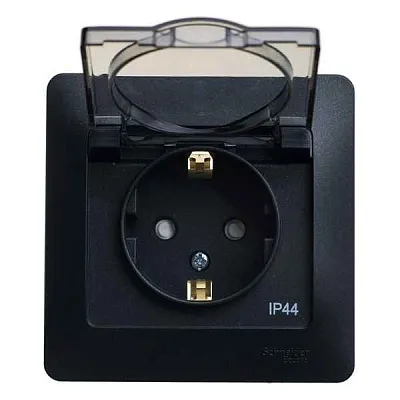 ШЭ Глосса Роз. с/у с/з з/шт с крышкой 16А IP44 (алюминий, с/рамкой) GSL000348 (10шт/уп)