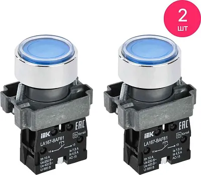 Кнопка LA167-BAF61 d=22мм 1NO синяя ИЭК